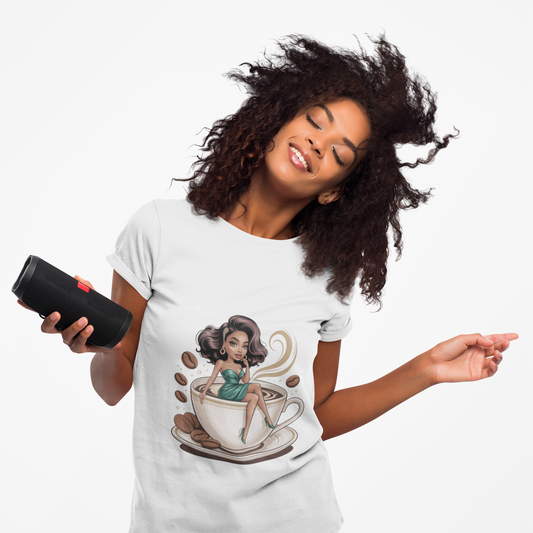 Coffee Pin-Up Women's T-Shirt — Cute Coffee Girl Illustration Tee
