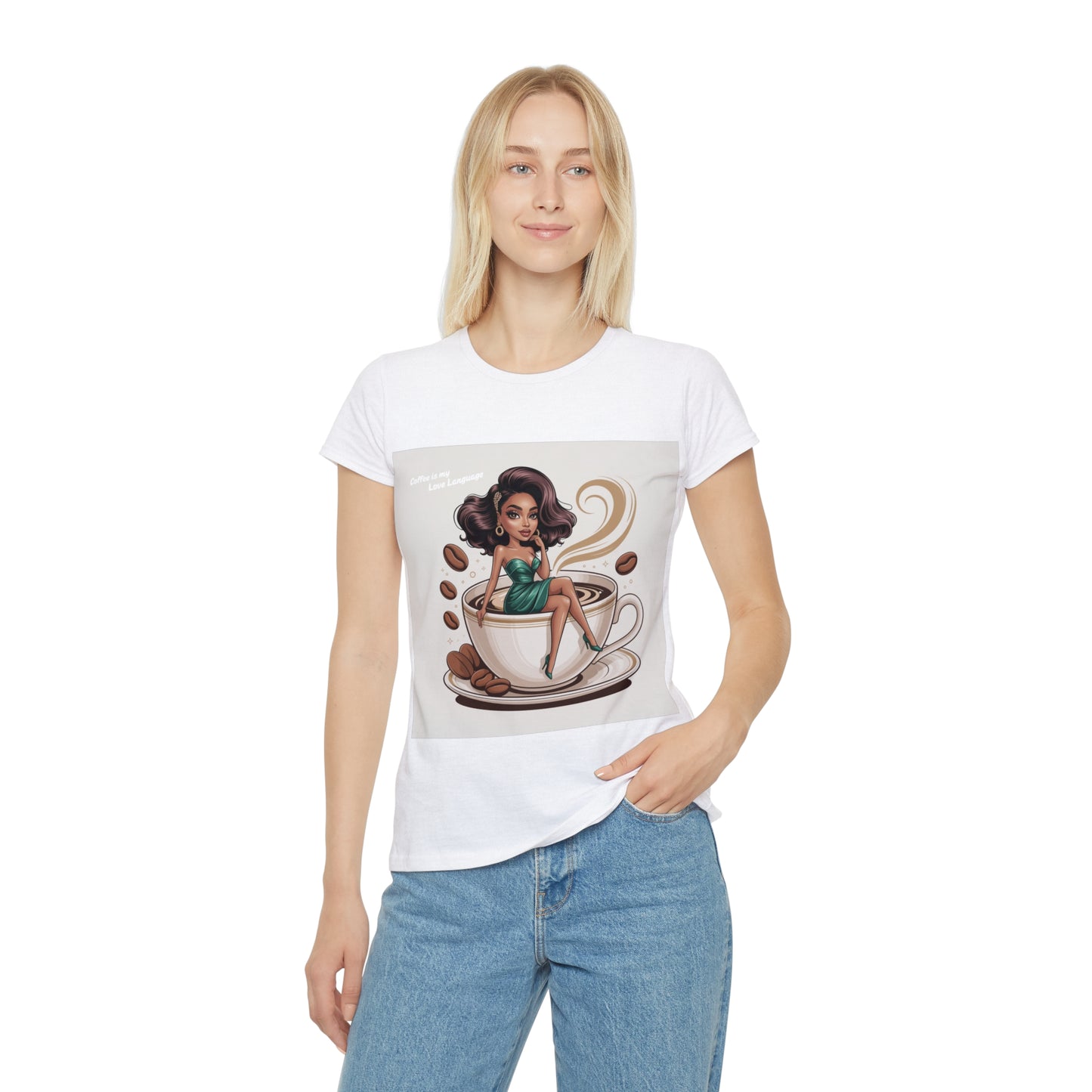 Coffee Pin-Up Women's T-Shirt — Cute Coffee Girl Illustration Tee